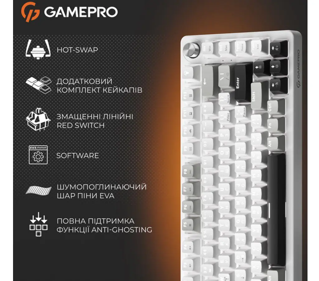 Клавіатура ігрова механічна GamePro GPMK-126 Genesis Silver light USB Red Swich Hot-Swap N-KRO Grey - фото 13