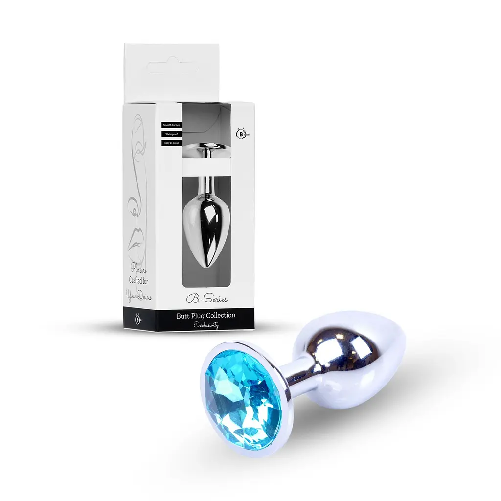 Металева анальна пробка з кристалом Boss Jewellery Silver Plug Dark, 7 см (блакитний) - фото 7