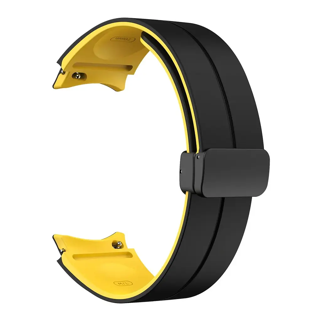 Ремешок для Samsung Galaxy Watch 4 Classic 46mm - черно-желтый ширина крепления 20мм силикон Watchbands Magnetic (W34-5WB87751991) - фото 2