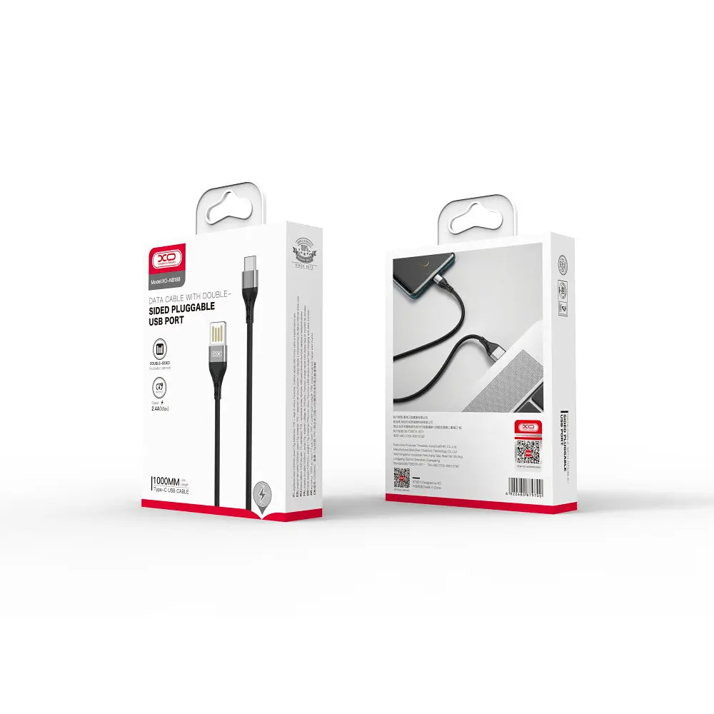 USB Кабель XO NB188 Type-C Double-sided 2.4A 1.0m Сірий - фото 2