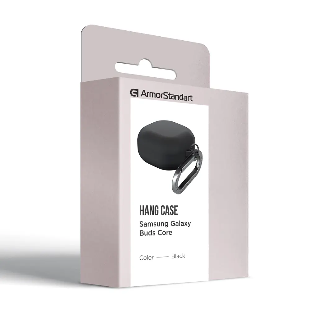 Силіконовий чохол для навушників Samsung Galaxy Buds Core, Hang Case, чорний, ультратонкий захисний кейс товщиною 2 мм, захист від подряпин, пилу та ударів, компактний, з карабіном для кріплення, ArmorStandart (ARM88041) - фото 3