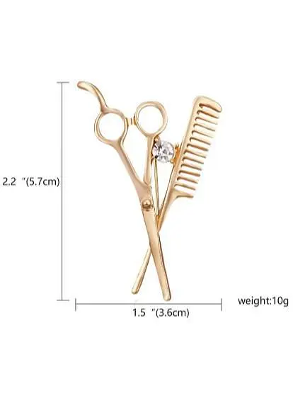 Брошь ножницы с расческой булавка жетлая - фото 3