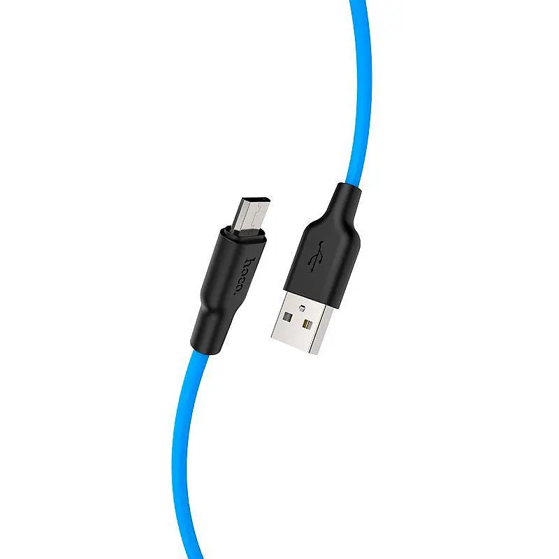 USB Cable Hoco X21 Silicone MicroUSB Black/Blue 1m - фото 3