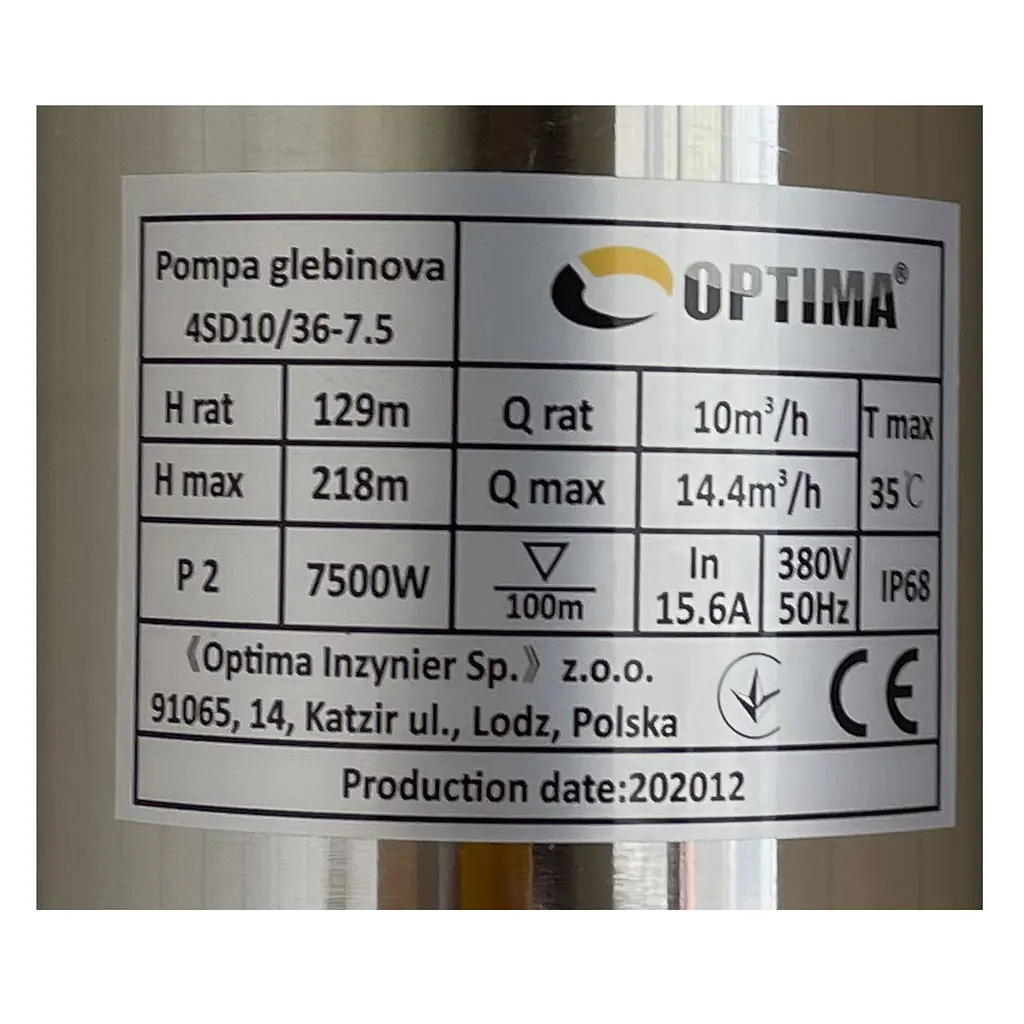 Насос свердловинний з підв, стійк, до піску Optima 4SD10/36 7,5 кВт 218м 3-фазний 000019148 - фото 5