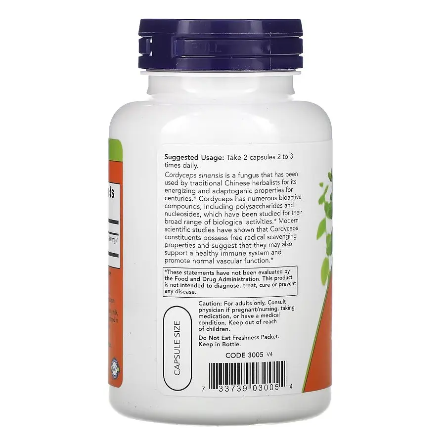 Натуральна добавка NOW Cordyceps 750 mg, 90 капсул - фото 3