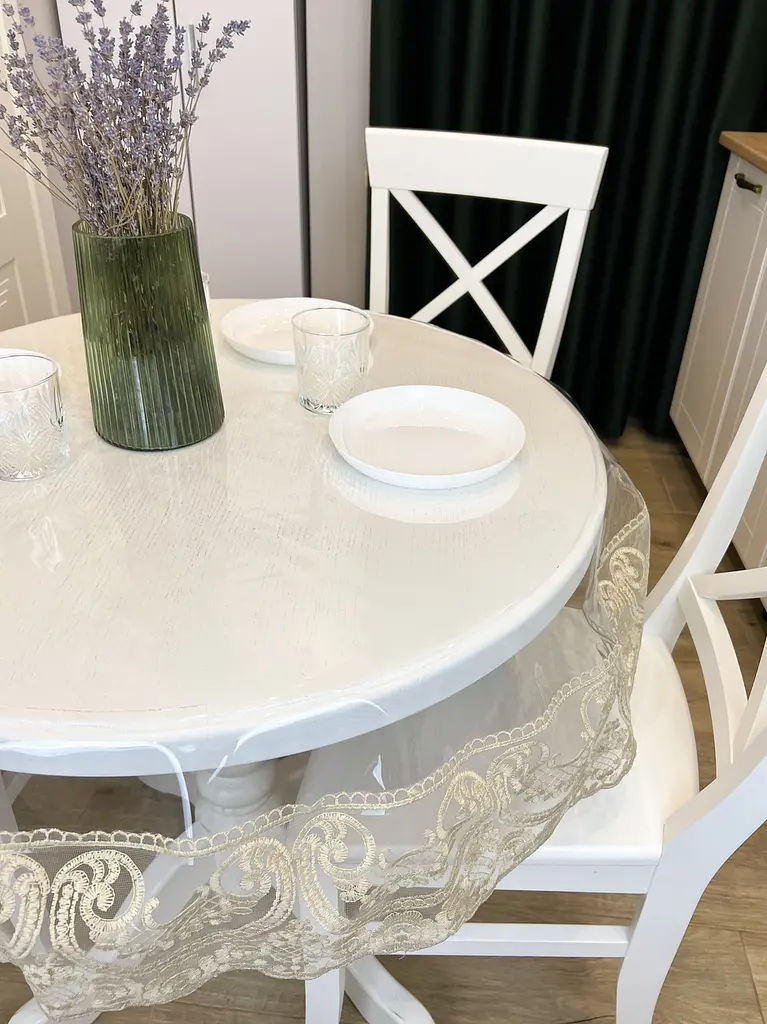 Силиконовая скатерть с бежевым кружевом Арка 15 см 150х150 см - фото 4