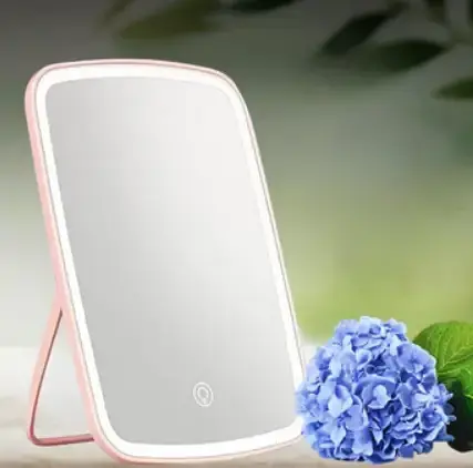Зеркало настольное косметическое Salon Professional Makeup Mirror 33 светодиоды USB или батарейки розовый - фото 4