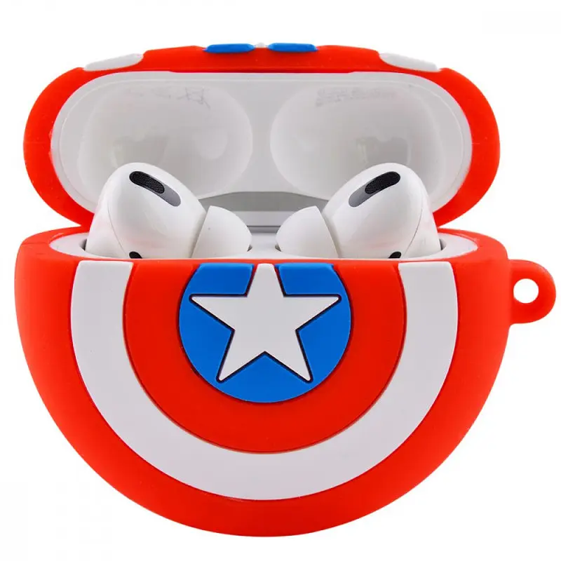 Силіконовий футляр Marvel & DC series для навушників AirPods Pro + кільце Капітан Америка / Червоний - фото 2