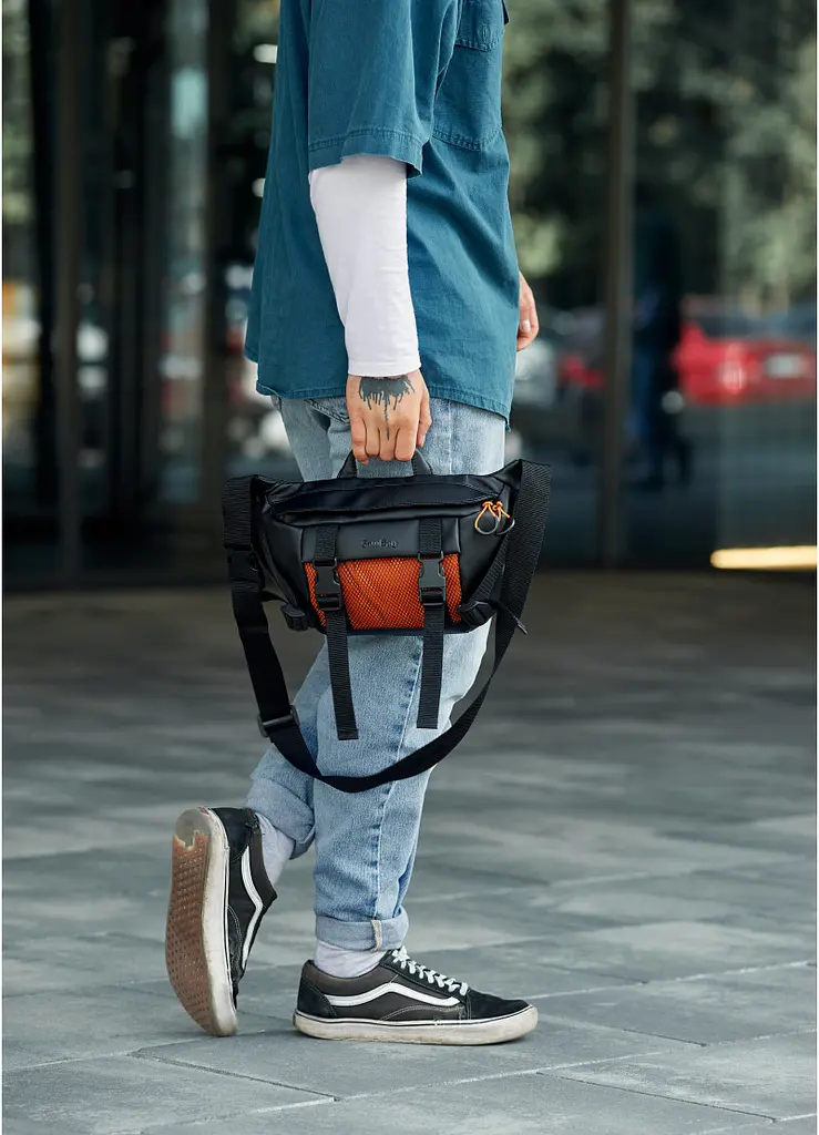 Чоловіча сумка бананка Sambag Dynamicdart чорно-помаранчева 38 × 21 × 7 см (80411129m) - фото 9