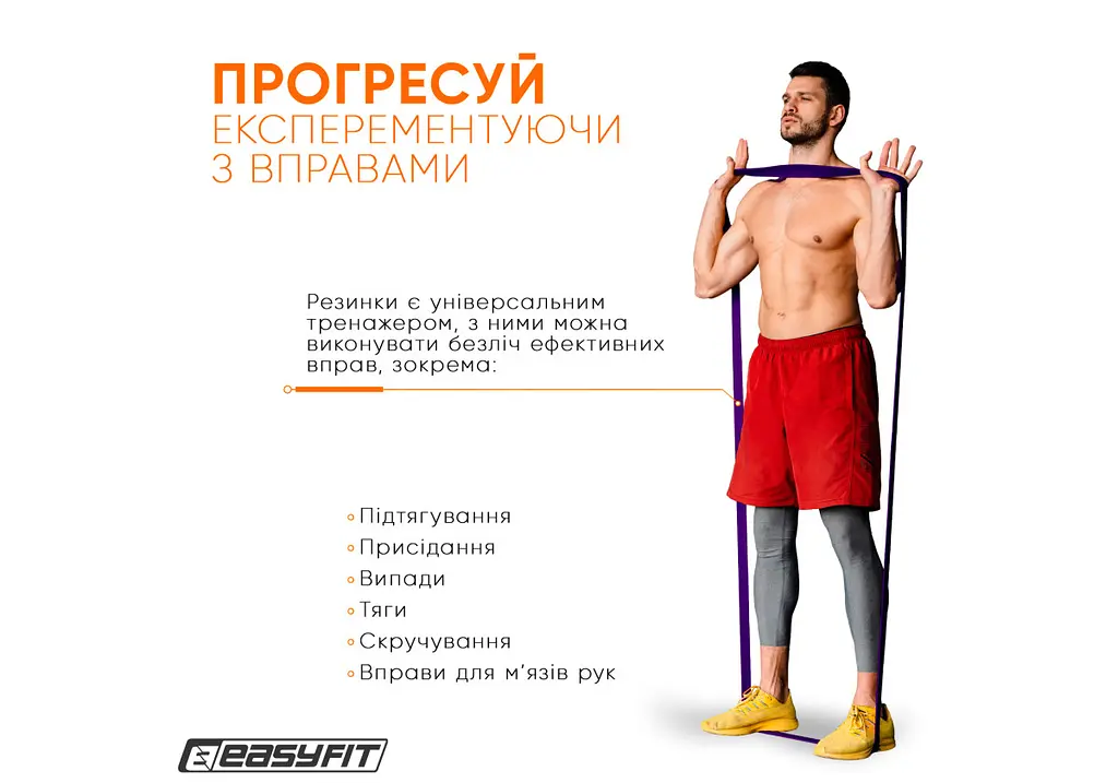 Резиновая петля-эспандер Easyfit Origin 15-45 кг резинка для подтягиваний, фитнеса и тренировок Фиолетовая (EF-2654-4) - фото 4