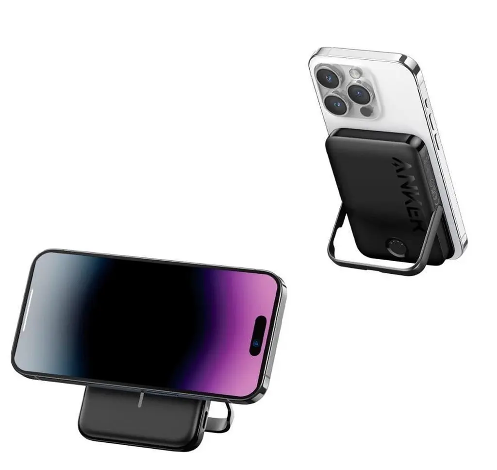 Магнитный Magsafe повербанк Anker A1618 5000 mAh для iPhone с подставкой для телефона черный - фото 5