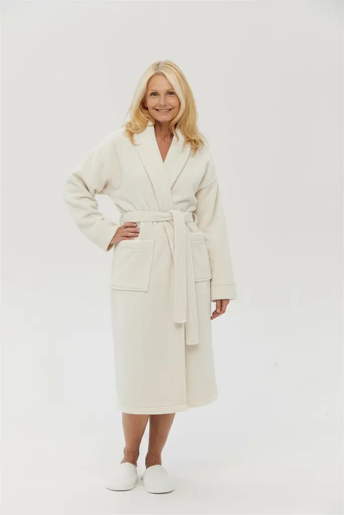 Халат unisex Lotus Home - Bold New Microcotton off white махровый S - фото 3
