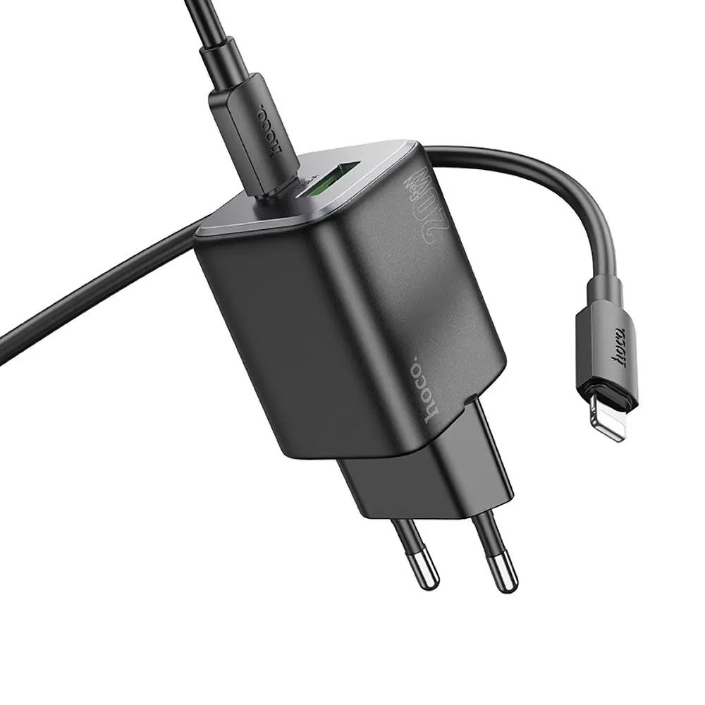 Зарядний пристрій Hoco N41 USB/ Type-C PD QC чорний + кабель Type-C to Lightning - фото 2