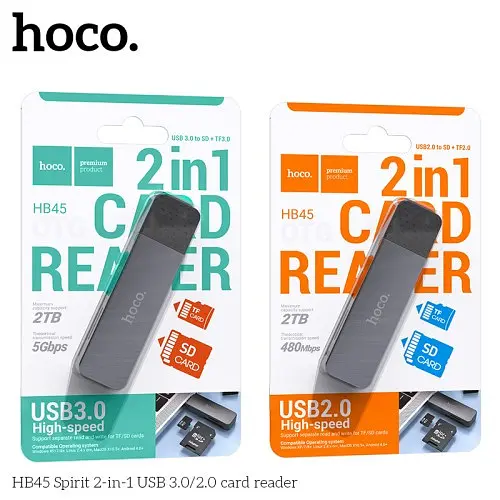 Картридер Hoco HB45 Spirit 2 в 1 USB 3.0 card reader серый - фото 4