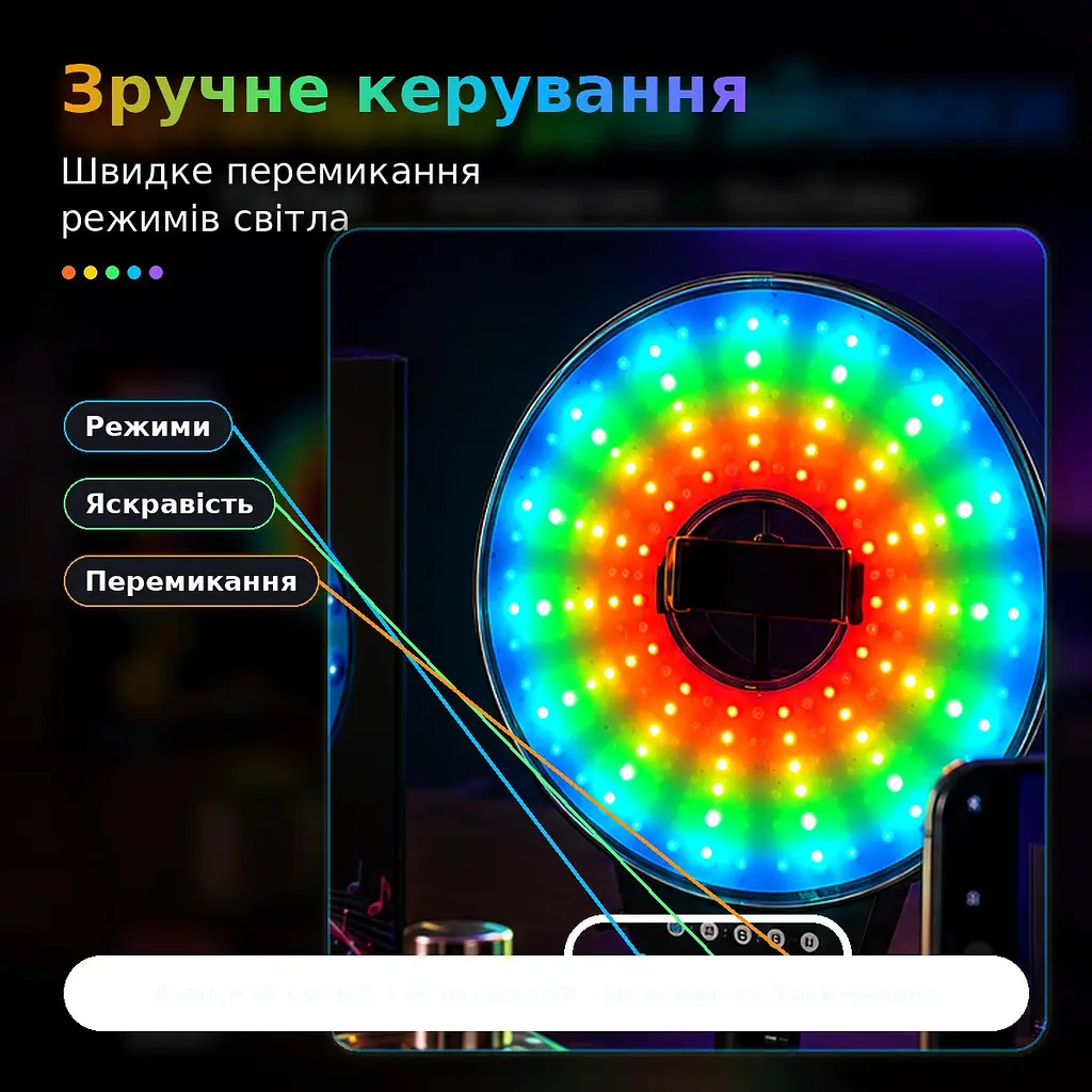 Світлодіодна LED лампа MJ-261 кільцева RGB 26 см з USB підключенням - фото 6