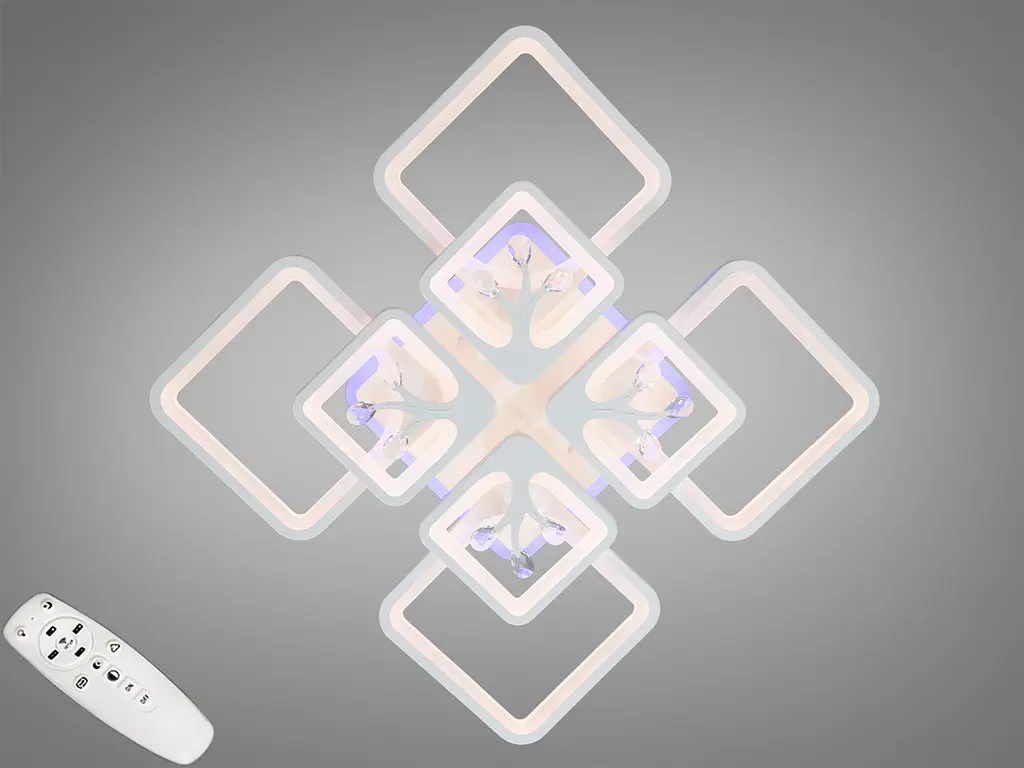 Стельова LED-люстра Diasha 8157/4+4WH 190W, 60x60x12 см, 3 кольори світла, диммер, пульт - фото 2