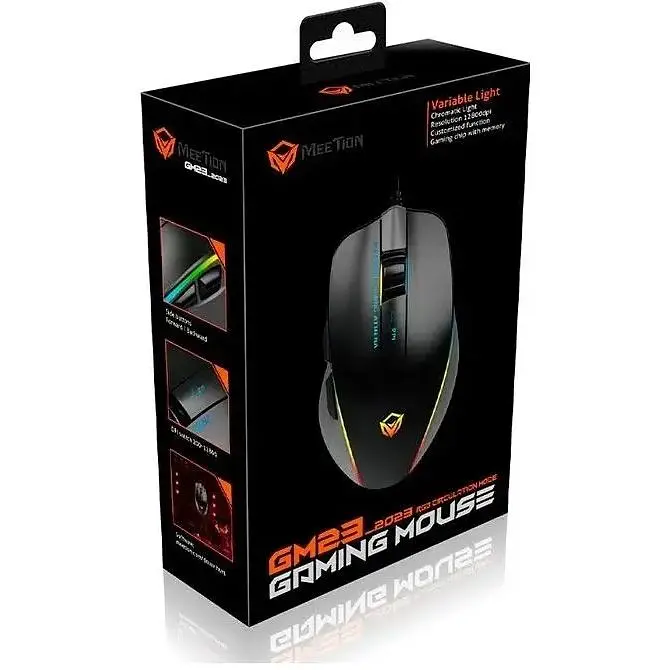 Компьютерная мышь Mееtion GM23_2023 игровая оптическая проводная 12800 DPI 7 кнопок RGB подсветка черная - фото 7