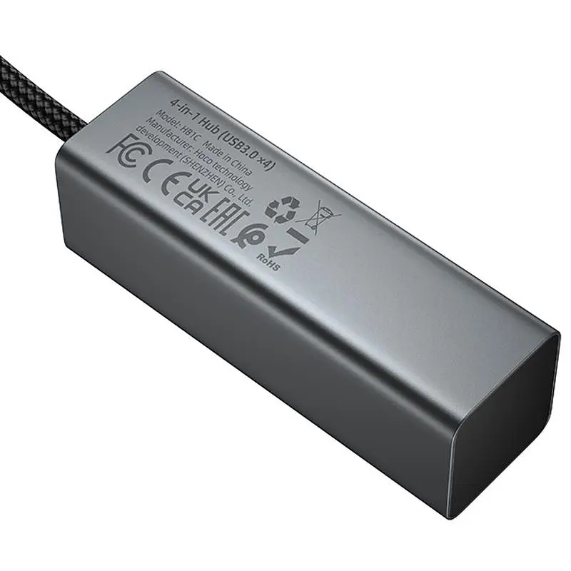 Переходник HUB Hoco HB1C 4-в-1 (Type-C на 4xUSB 3.0) (0,2 м), металлический серый - фото 7