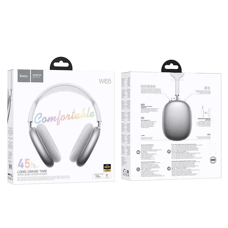 Беспроводные накладные наушники Hoco W65, BT5.4, AUX, 400mAh, 45h, silver - фото 4