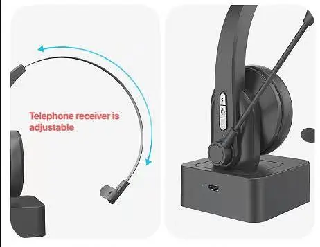 Бездротова Bluetooth-гарнітура Opptel BH63S з поворотним мікрофоном та USB-ресивером 2.4G (Чорний) - фото 6