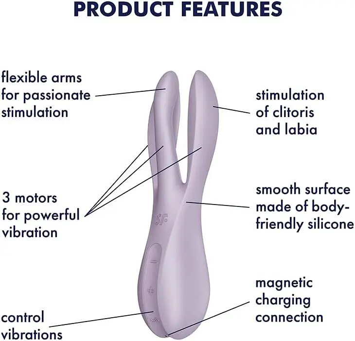 Кліторальний вібратор Satisfyer Threesome 2 Violet, 3 гнучкі пальчики, 3 мотори - фото 6