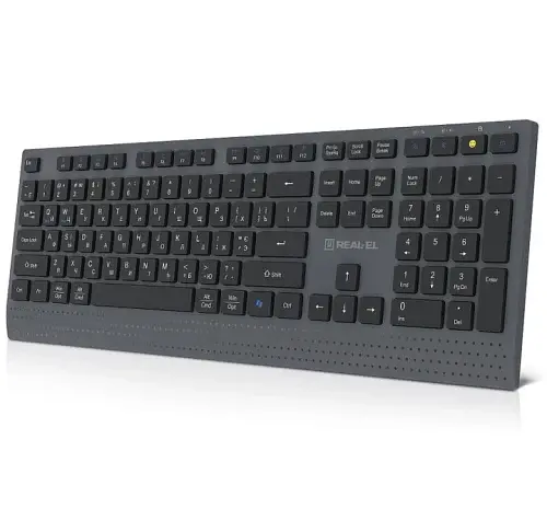 Клавіатура бездротова REAL-EL RK-715W, Black/Grey, EN/UA, Bluetooth/2.4GHz/USB, мембранні клавіші (109 шт), радіус дії до 10 м, кабель 1.5 м (EL123100051) - фото 3