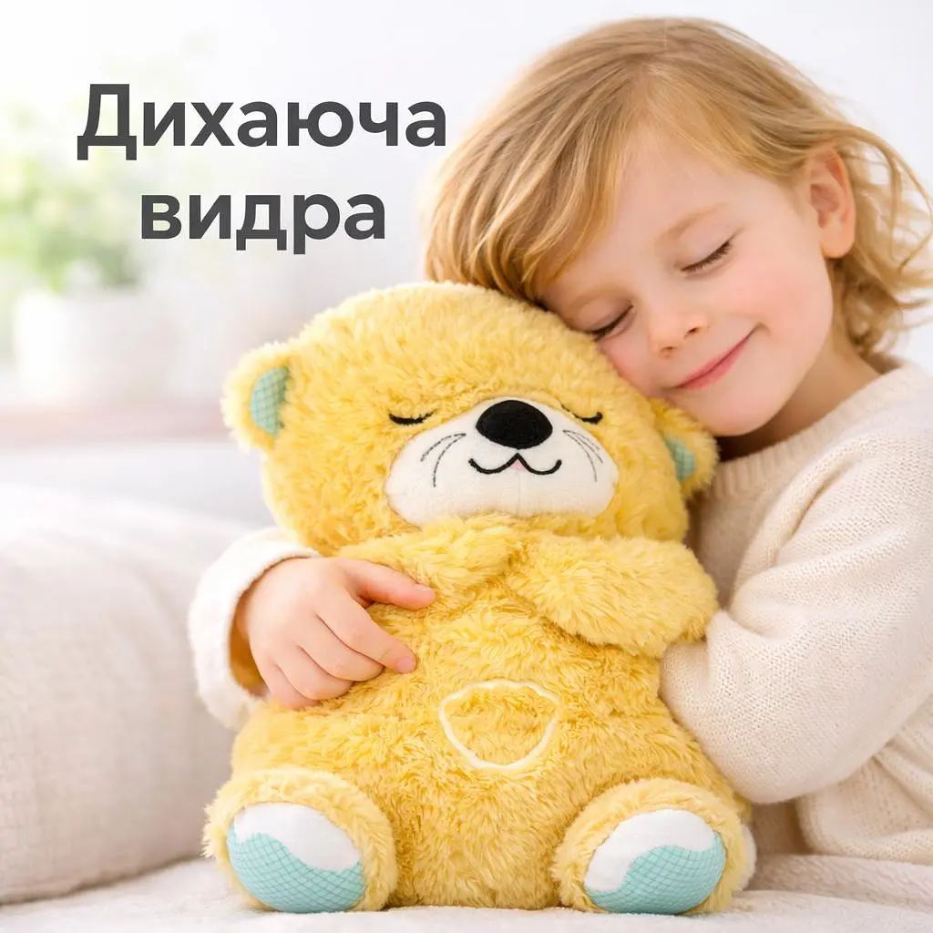 М'яка іграшка дихаюча Видра для сну казкові сни видренятка з мелодіями світлом і реалістичними звуками дихання та сопіння як у дитини немовляти на подарунок нічники для новонароджених дітей бежева - фото 3
