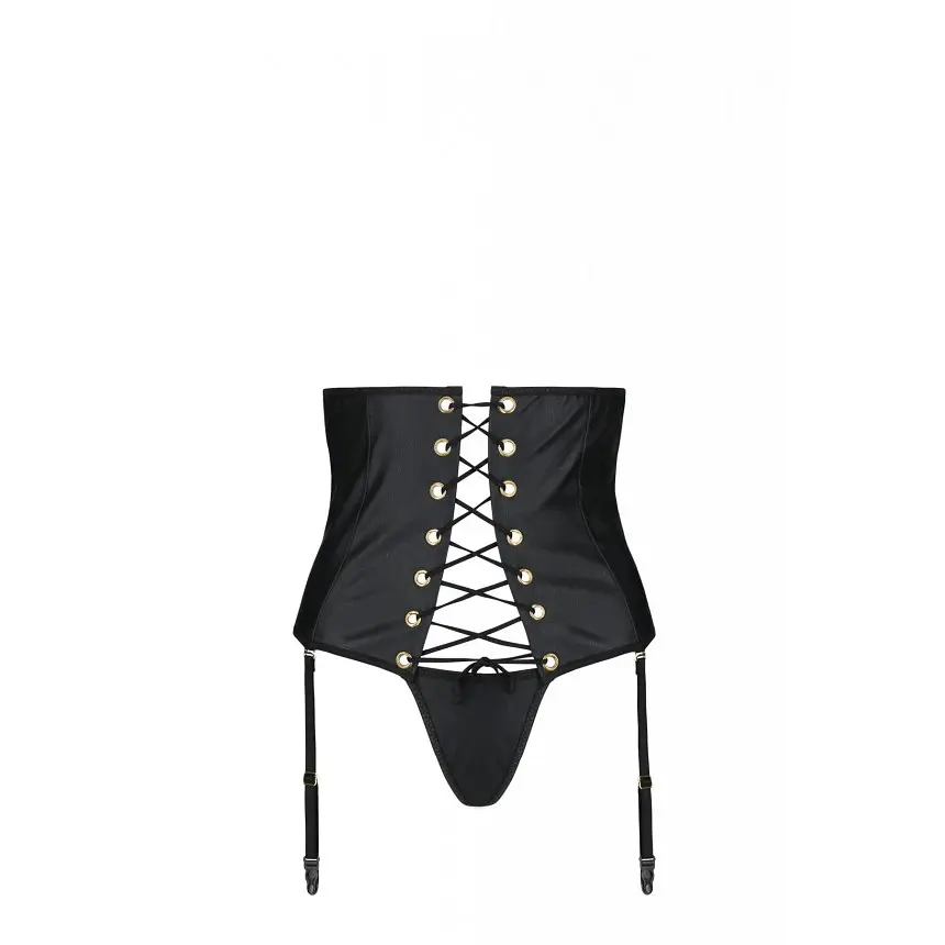 Шикарный пояс для чулок с корсетной шнуровкой Passion Celine Set With Open Bra, 4XL/5XL (черный) - фото 3