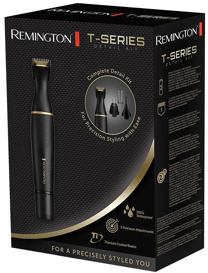 Триммер Remington T-Series, для бороды, усов, окантовки, брови, носа и ушей, ААх1, вибрационный мотор, насадок-4, сталь, черный - фото 2