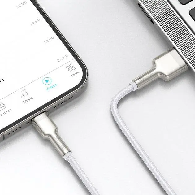 Кабель Baseus Cafule Metal Series Data Cable USB to Lightning 2.4A 1m CALJK-A02 White - фото 6