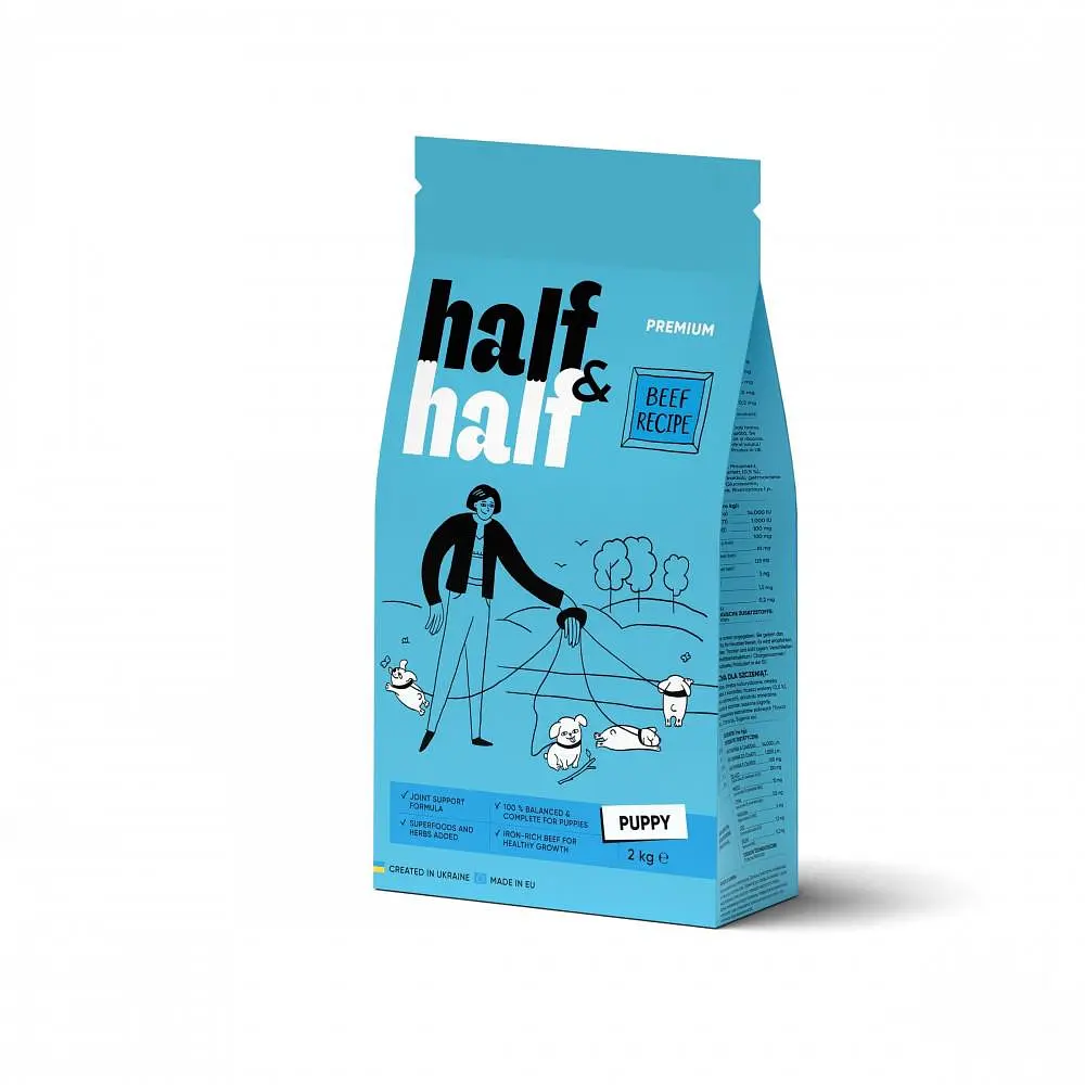 Сухий корм Half&Half Халф Халф для цуценят всіх порід, з яловичиною, 2 кг (арт.20703)