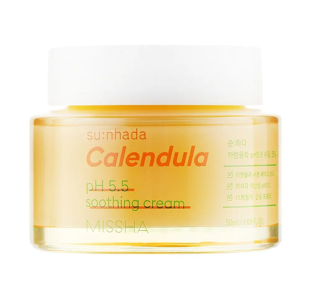 Заспокійливий крем з календулою для чутливої шкіри обличчя Su:Nhada Calendula pH 5.5 Soothing Cream Missha 50 мл - фото 2