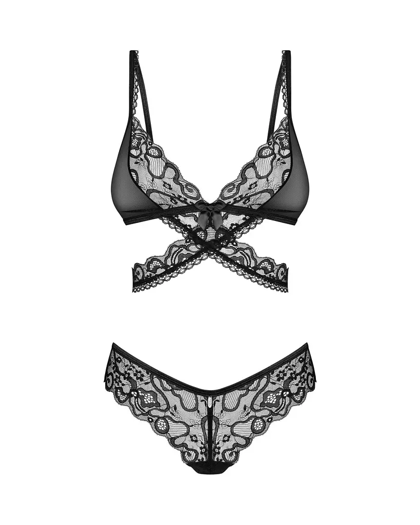 Комплект Obsessive Blomentis 2-pcs set, XS/S, мереживний, ліф із зав’язками на спині, трусики-сліпи - фото 3