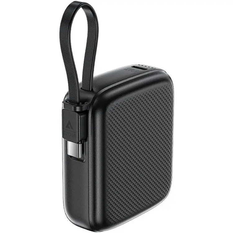 Універсальна мобільна батарея Acefast 10000mAh 20W PD, QC3.0 USB-C In/Out with build Type-C cable, M15 Чорний - фото 2
