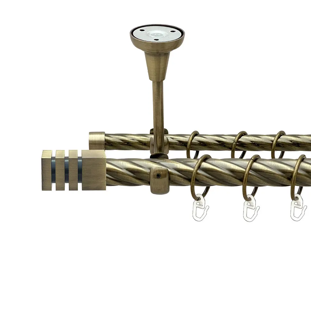 Карниз Orvit Акорда металевий дворядний відкритий до стелі скручена труба кільце металеве Антик 25\16 мм 200 см (00-00025765)
