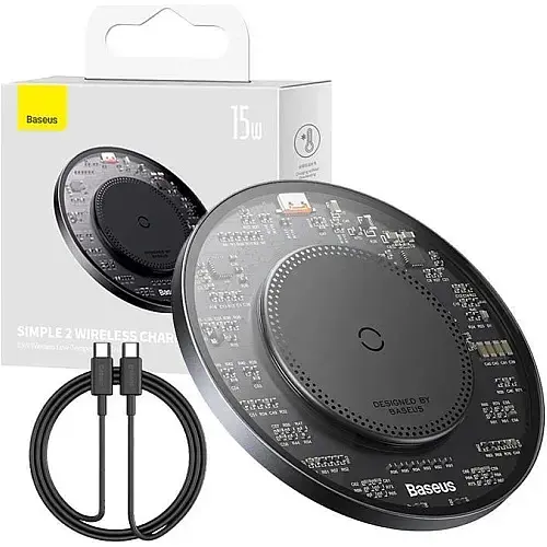 Бездротовий зарядний пристрій Baseus Simple 2 Wireless Charger 15 W with Cable Type-C To Type-C 24 W 12 V 2 A 1 - фото 7