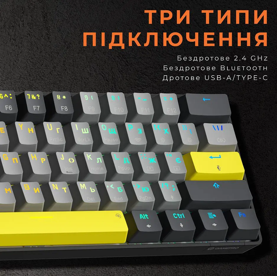Механічна ігрова клавіатура GamePro GPMK-130G Pro Black Hot-Swap Outemu Red Switch RGB 2.4G/Bluetooth/USB - фото 16