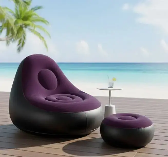 Надувне садове крісло з пуфиком Air Sofa Comfort велюрове 110 × 100 × 75 см  вініл з вологостійким флокованим покриттям Фіолетовий - фото 4