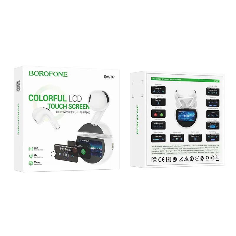 Навушники бездротові Borofone BW87 Mist true wireless BT headset with touch screen білі - фото 2