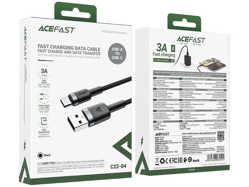 Кабель USB Type-C Acefast C22-04 USB Type-A to USB Type-C 2.0 60W 1.2 m Black (6974316285144) - фото 4