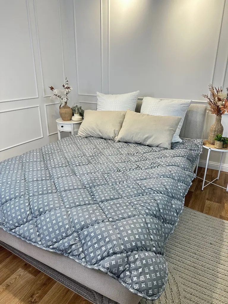 Ковдра полуторна стьобана зимова з холофайбера Leri Max 21516 145х210 см сіра - фото 5