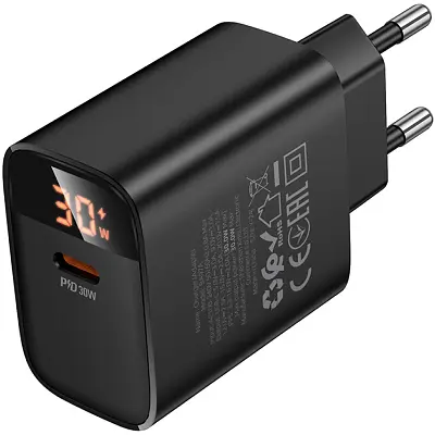 Зарядний пристрій BOROFONE BA97A Ilustre USB-C PD30W digital display Black (6941991120480) - фото 10