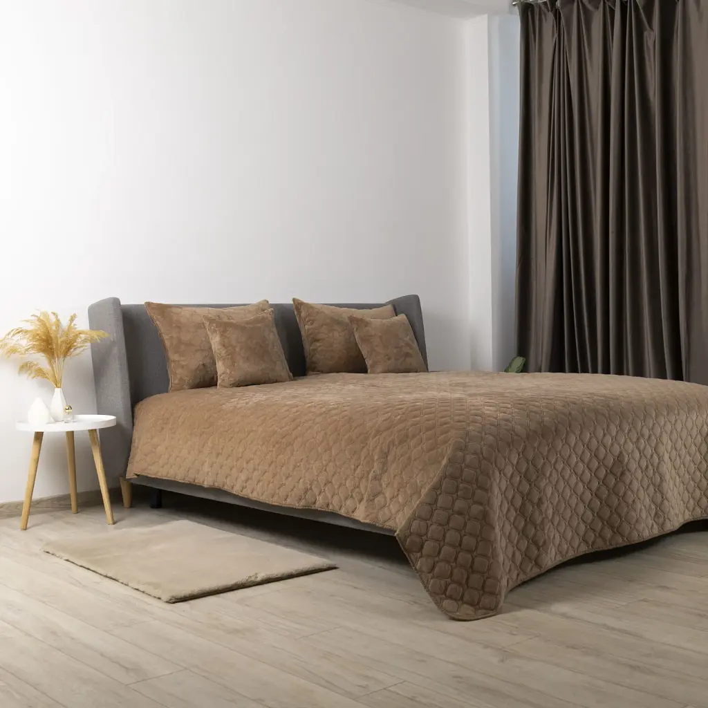 Покривало ТЕП велюрове Velour Капучино Ромб круглий 180x240 см - фото 4