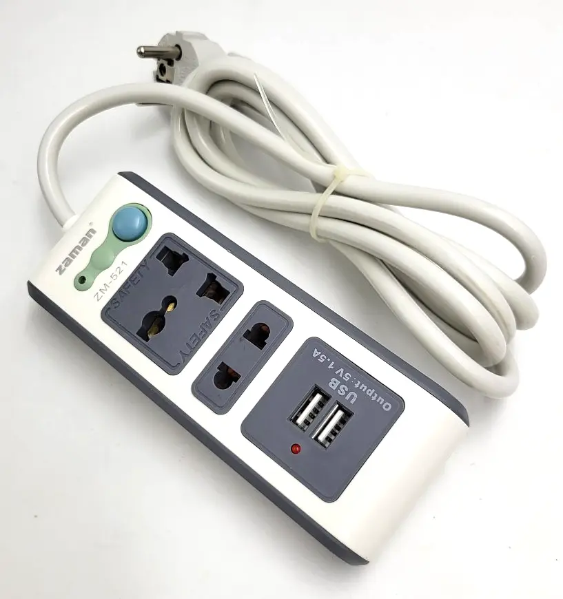 Подовжувач 3 метри на 2 універсальні розетки адаптера з вимикачем 10А 2 USB 1.5A UKC ZM-521 (3м) - фото 2