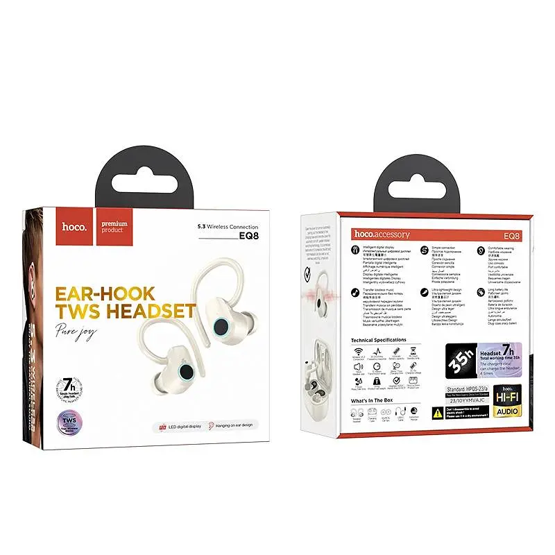 Беспроводные наушники Hoco EQ8 Pure joy in-ear true wireless BT5.3 headset, 40mAh, 500mAh, 7h, Milky White - фото 4
