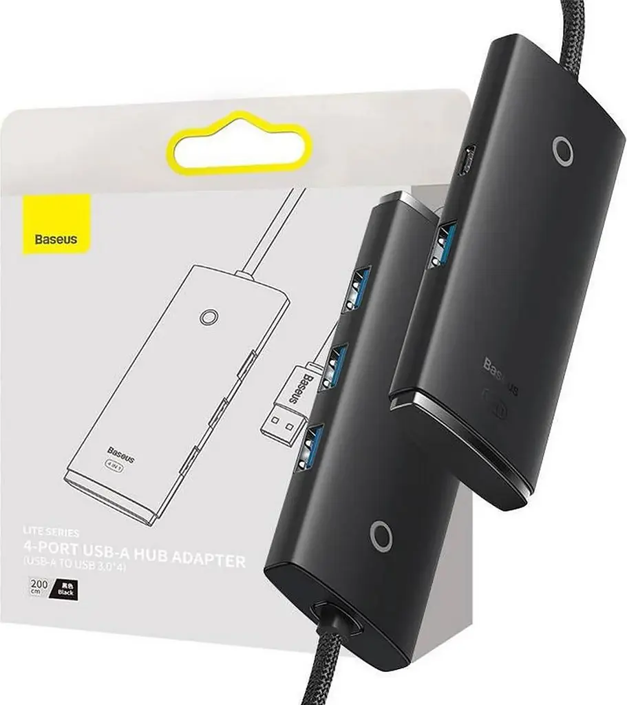 Концентратор - USB-хаб Baseus Lite Series 4-Port USB-A HUB Adapter (USB-A to USB 3.0*4) 2 метри чорний WKQX030201 - фото 10