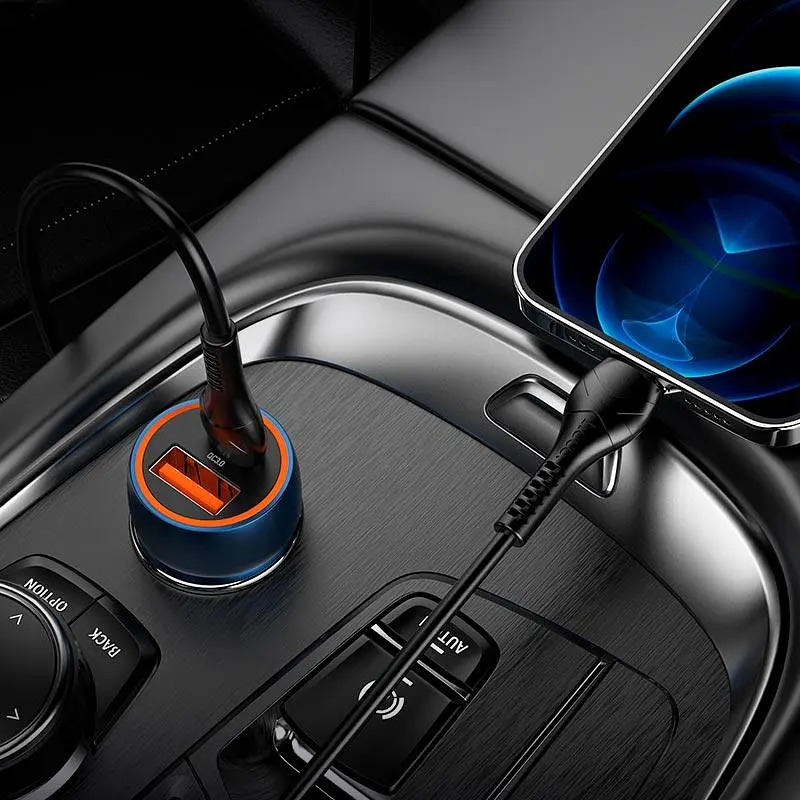Адаптер автомобільний HOCO Type-C to Lightning Cable Blue whale car charger set Z46A коричневий - фото 5