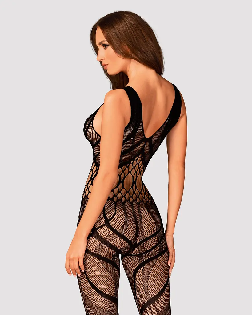 Сітчастий бодістокінг з вирізами та малюнком Obsessive Bodystocking G328 S/M/L, чорний, комбінезон - фото 2