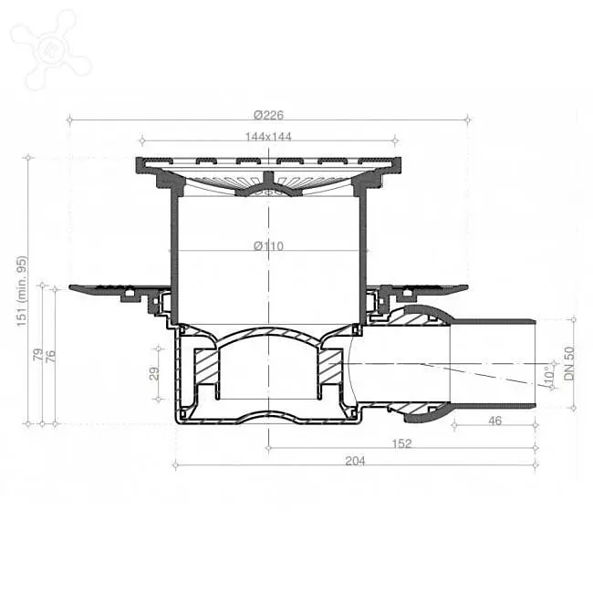 Трап для душа Pestan Confluo Square-1 боковой 15x15 см 30412 - фото 6