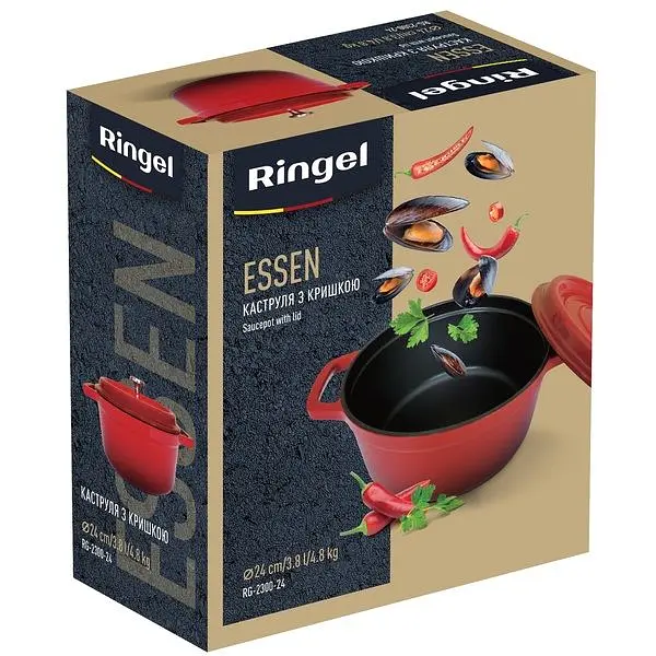 Каструля Ringel Essen, з кришкою, 24 см, 3,8 л, червона (RG-2300-24) - фото 5